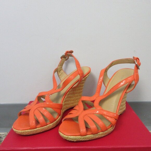 Nine West Wedge Strappy Sandals Women 7 Coral Slingback High Heels Party y2k 496 - Picture 1 of 13